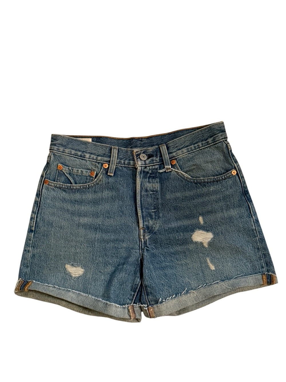 Levi’s 501  Woman’s High-Rise Button Fly Distressed Jean Shorts Size 26